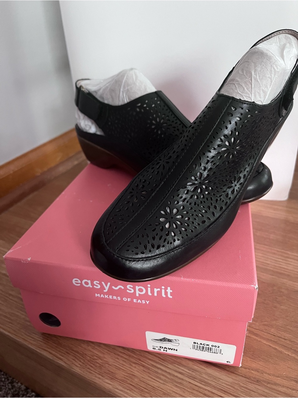 Easy Spirit Black Laser-Cut Slingback Clog Mule
